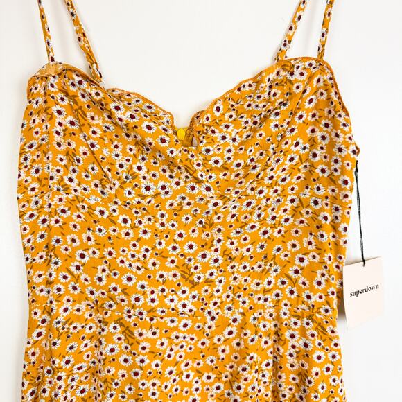 NWT Superdown AJ Ruffle Cami Dress in Yellow Floral Mini - S - Picture 2 of 8